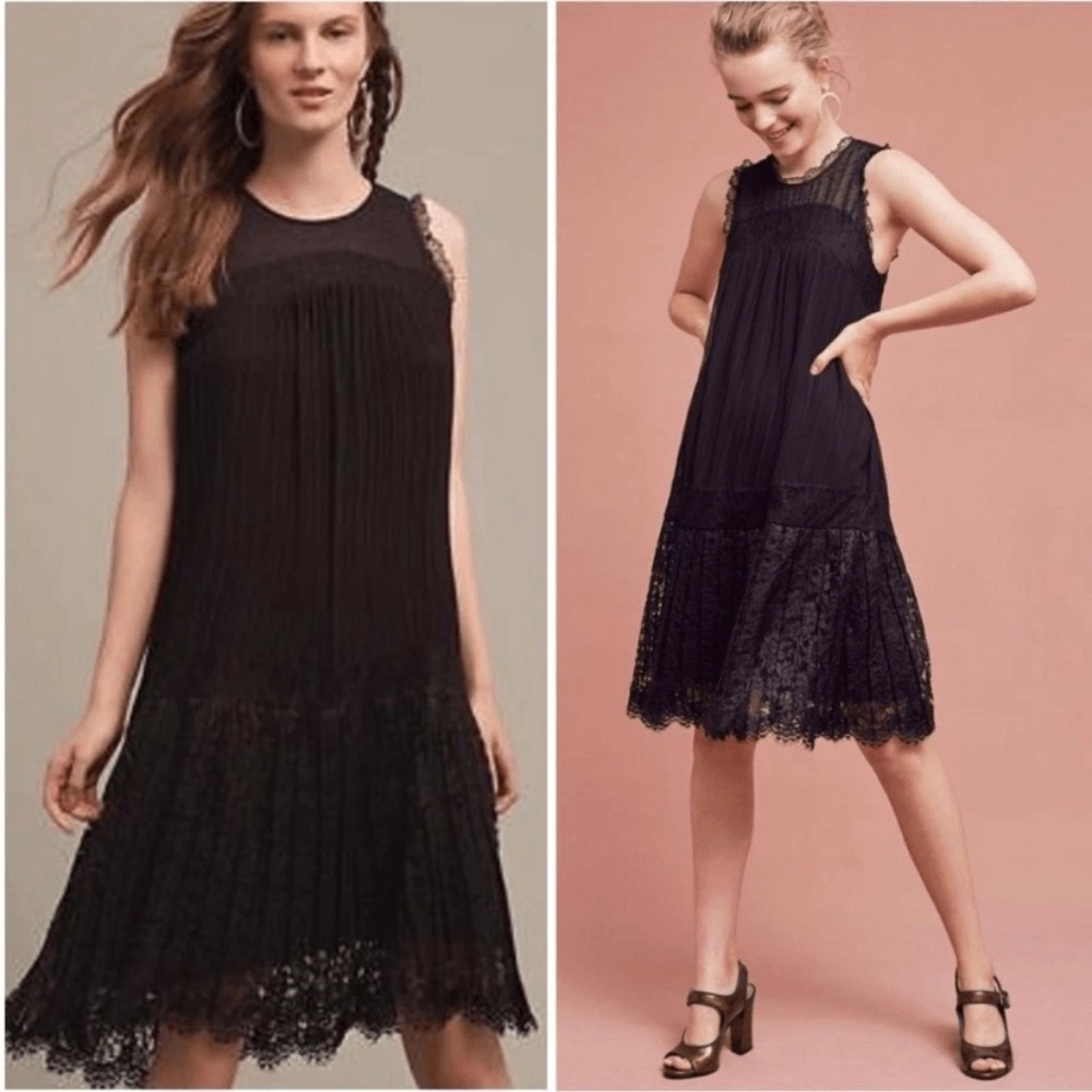 Anthropologie Floreat Black Pleated Tiered Halter Midi Dress EUC